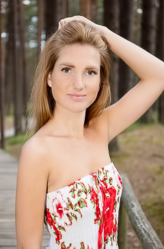 Lera F Teases With Long Locks And Shaved Allure In The Forest With Tantalizing Upskirt Views