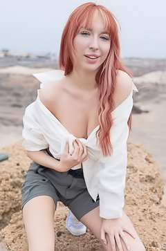 Lilly Mays Teases In The Outdoors With Long Hair And Sneakers On Display