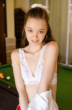 Shea Tempts With Her Striptease On A Pool Table Under The Cosy Indoors Lighting